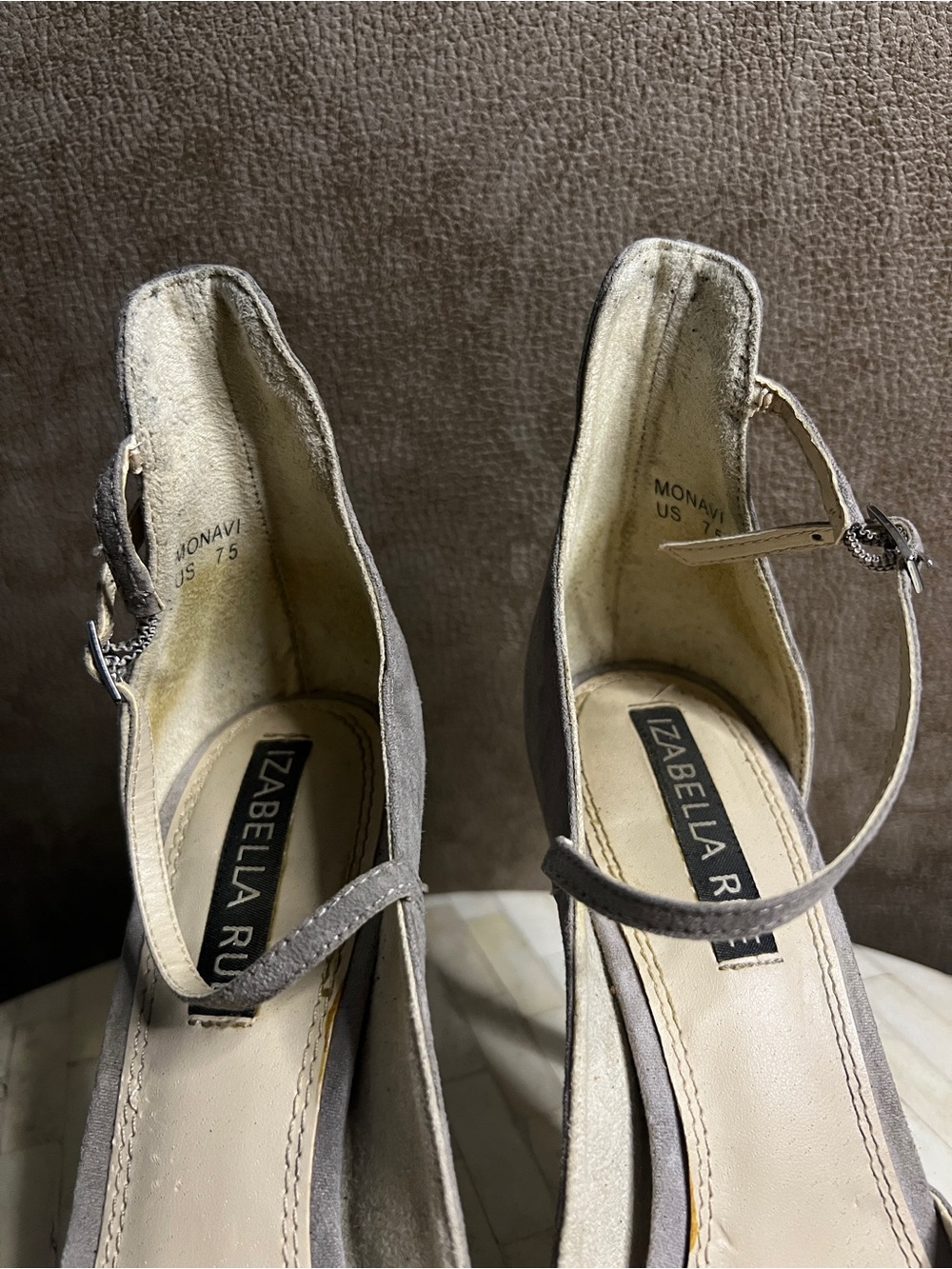 Izabella Rue Gray Suede Pointed-Toe Ankle-Strap Heels - Picture 7 of 7